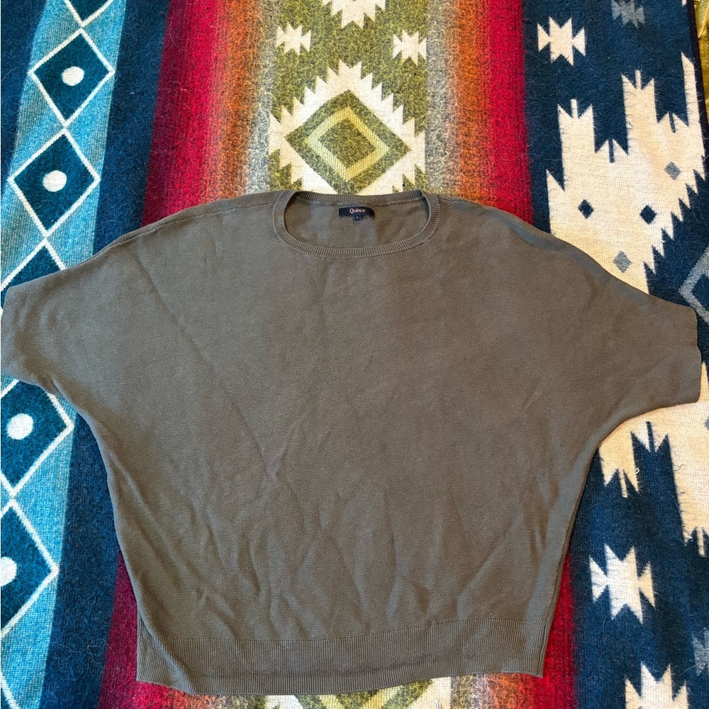 Quince Lightweight Cotton Cashmere Link-
Stitch Dolman Sweater -Olive - Picture 2 of 4